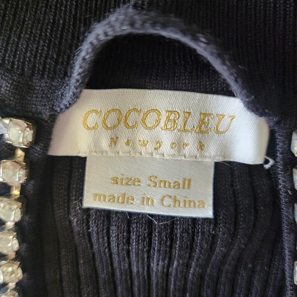 COCOBLEU New York Women's Black Long Sleeve Top, Beaded Neckline. Size S - Picture 4 of 8